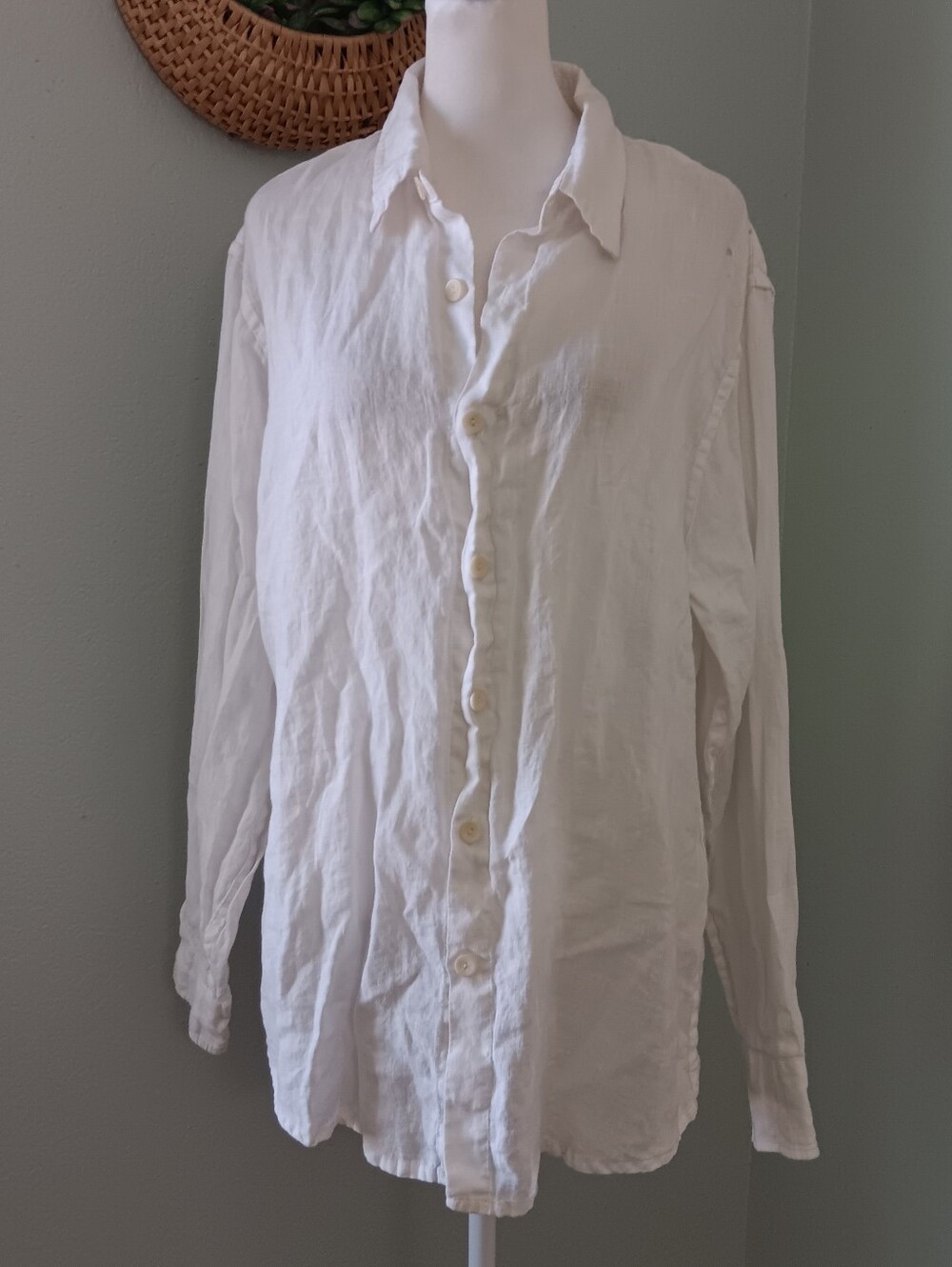 Flax White Linen Casual Button-Down Shirt